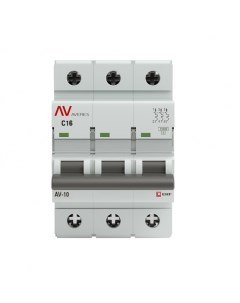 Автоматический выключатель Averes AV 10 3P 16А тип C 10 кА 400 В на DIN рейку mcb10 3 16C av Ekf