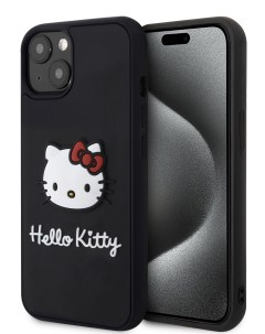 Чехол для iPhone 15 3D Rubber Kitty Head Hard Black Hello kitty
