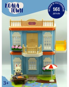 Детский кукольный домик с мебелью и куклой фигуркой животного серии гостиная и кухня Nobrand