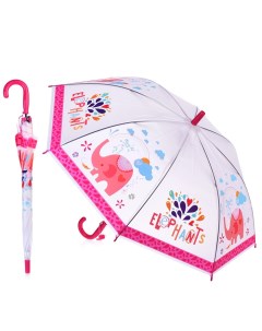 Зонт трость детский полуавтомат 00 2648 Розовый слоник 48 5 см со свистком Oubaoloon