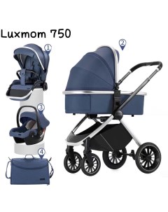 Детская коляска 3 в 1 750 синий Luxmom