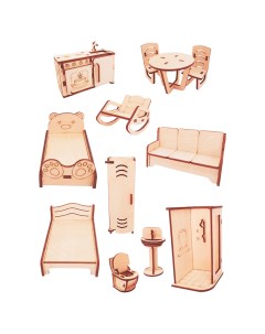 Деревянный набор мебели для кукол 4 в 1 Pollika
