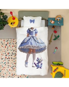 Детское постельное белье Мама я Алиса сатин 1 5 спальный белый голубой Bellehome