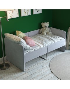 Детский диван кровать Smile с бортиками с мягким изголовьем серый 140х70 см Sleepangel