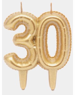 Свеча для торта парафиновая Цифра 30 Воздушные шарики золотая 8 см 1 шт Riota
