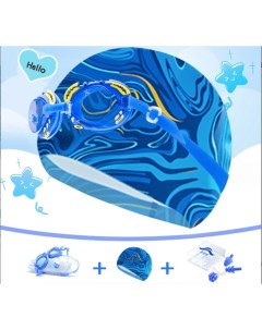 Набор для плавания детский шапочка беруши зажим для носа голубой Nobrand