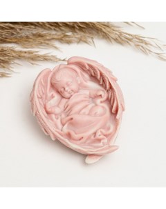 Фигура Сувениры Ангелочек спящий в крылышках из мраморной крошки 2 5 см розовый Сувениры из мраморной крошки
