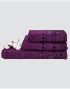 Набор махровых полотенец жаккард Фиолетовый Набор из 3 штук Вышневолоцкий текстиль
