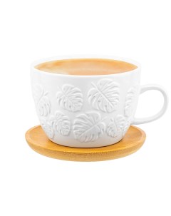Чашка для капучино и кофе латте Тропики на деревянной подставке 500 мл Elan gallery
