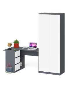 Шкаф двухдверный Мори МШ800 и угловой стол МС 16Л графит белый 205х85х210 см Свк