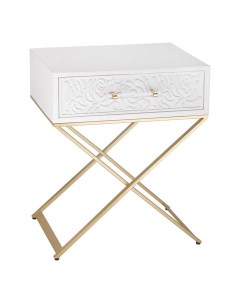 Стол приставной прямоугольный с ящиком золотисто белый 50 х 40 х 60 см Гласар