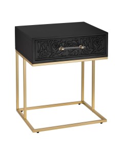 Стол приставной прямоугольный с ящиком золотисто черный 50 х 40 х 60 см Гласар