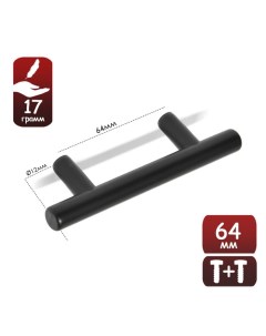 Ручка рейлинг пластик d 12 мм м о 64 мм цвет черный Tundra