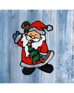 Наклейка на стекло Дед Мороз с елкой 12х19 см Зимнее волшебство