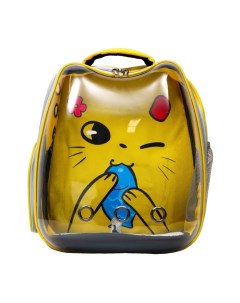 Рюкзак для переноски животных Котик прозрачный жёлтый 34х25х40 см Пижон