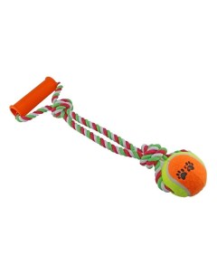 Жевательная игрушка для собак Мячик на канате с ручкой разноцветный 35 см Dogman