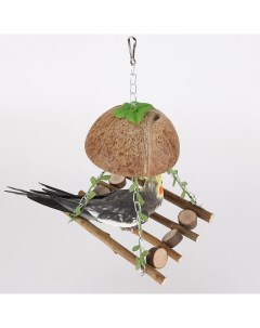 Качели для птиц деревянные с крышей кокосом 32 х 20 х 16 см Bentfores