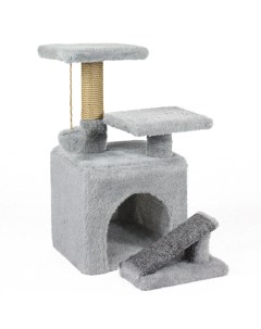Домик для кошек с когтеточкой серый искусственный мех джут 30х30х65 см Meridian