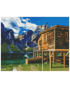 Алмазная мозаика Деревянный дом у озера AC4055 Рыжий кот
