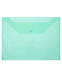 Папка конверт на кнопке А4 120 мкм Клетка прозрачный зеленый 20шт Calligrata
