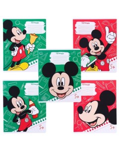 Тетрадь 12 листов 5 видов МИКС мелованная бумага линейка Микки Маус Disney