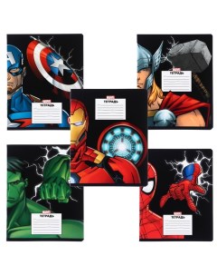 Тетрадь 24 листа 5 видов МИКС клетка частичный УФ Мстители Marvel