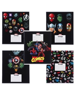 Тетрадь 24 листа 5 видов МИКС линейка частичный УФ Мстители Marvel