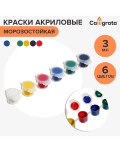 Краска акриловая набор 6 цветов х 3 мл морозостойкие в пакете 3шт Calligrata