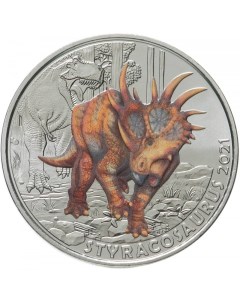 Монета цветная 3 евро Стиракозавр Супер Динозавры Австрия 2021 UNC Mon loisir