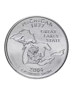 Монета 25 центов квотер 1 4 доллара Штаты и территории Мичиган США 2004 UNC Mon loisir