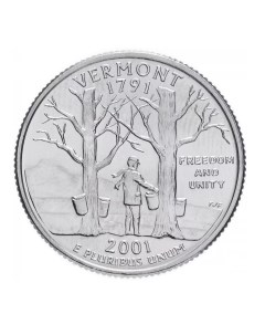 Монета 25 центов квотер 1 4 доллара Штаты и территории Вермонт США 2001 UNC Mon loisir