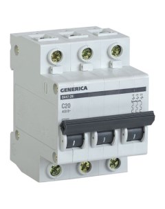 Выключатель автоматический Generica MVA25 3 020 C 20A тип C 4 5kA 3П 400В 3мод серый упак 1ш Iek