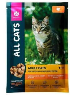 Влажный корм для кошек тефтельки с индейкой в соусе 28 шт по 85 г All cats