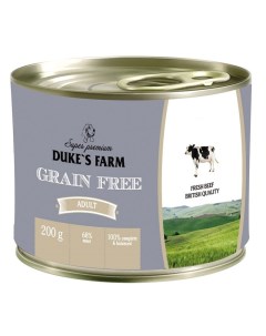 Корм для собак Grainfree Говядина клюква шпинат конс 200г Duke's farm