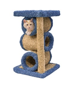 Когтеточка для кошек Комплекс трехуровневый 41х41х73см бежево синий ковролиновый Foxie