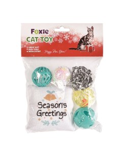 Игрушка для кошек Набор Новогодние мячики и подушечка с кошачьей мятой 6шт Foxie