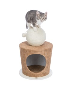 Домик с когтеточкой шаром для кошек основание МДФ плюш ф 36х50см Trixie