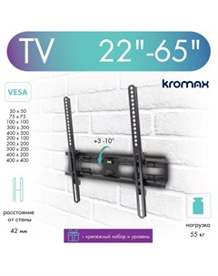 Кронштейн для телевизора настенный наклонный FLAT 4 new 22 65 до 55 кг Kromax