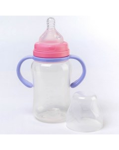 Бутылочка для кормления широкое горло 270 мл с ручками сиреневый розовый Mum&baby