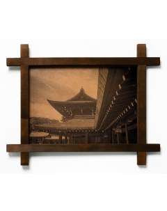 Картина Храм Мэйдзи Япония гравировка на натуральной коже Boomgift