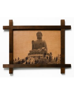 Картина Большой Будда гравировка на натуральной коже Boomgift