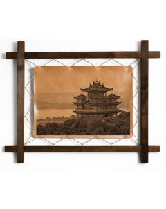 Картина Храм на холме Ханчжоу гравировка на натуральной коже Boomgift