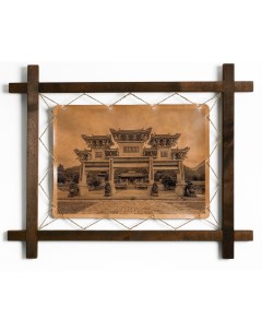Картина Монастырь Шаолинь гравировка на натуральной коже Boomgift