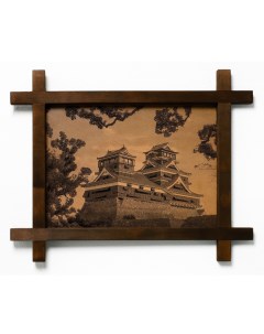 Картина Замок Кукамото гравировка на натуральной коже Boomgift