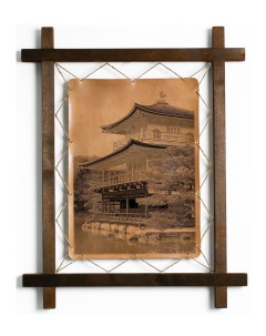 Картина Храм Кинкаку дзи гравировка на натуральной коже Boomgift