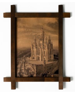 Картина Храм Святого Сердца Барселона гравировка на натуральной коже Boomgift
