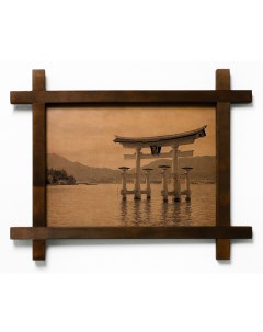 Картина Святилище Ицукусима гравировка на натуральной коже Boomgift