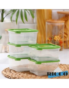 Набор контейнеров пищевых RICCO 5 шт 460 мл 11x11x11 см квадратные цвет зелёный Nobrand
