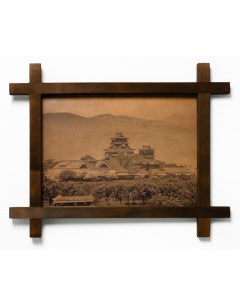 Картина Замок Кумамото Япония гравировка на натуральной коже Boomgift