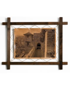Картина Крепость Малага Испания гравировка на натуральной коже Boomgift